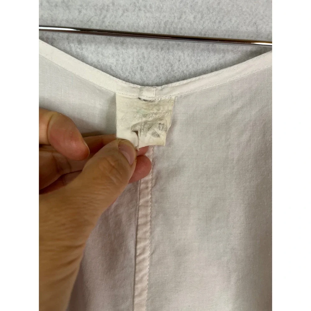 Vintage Sleeveless White Cotton Jumpsuit Button Bodice Pockets Bohemian Artisan